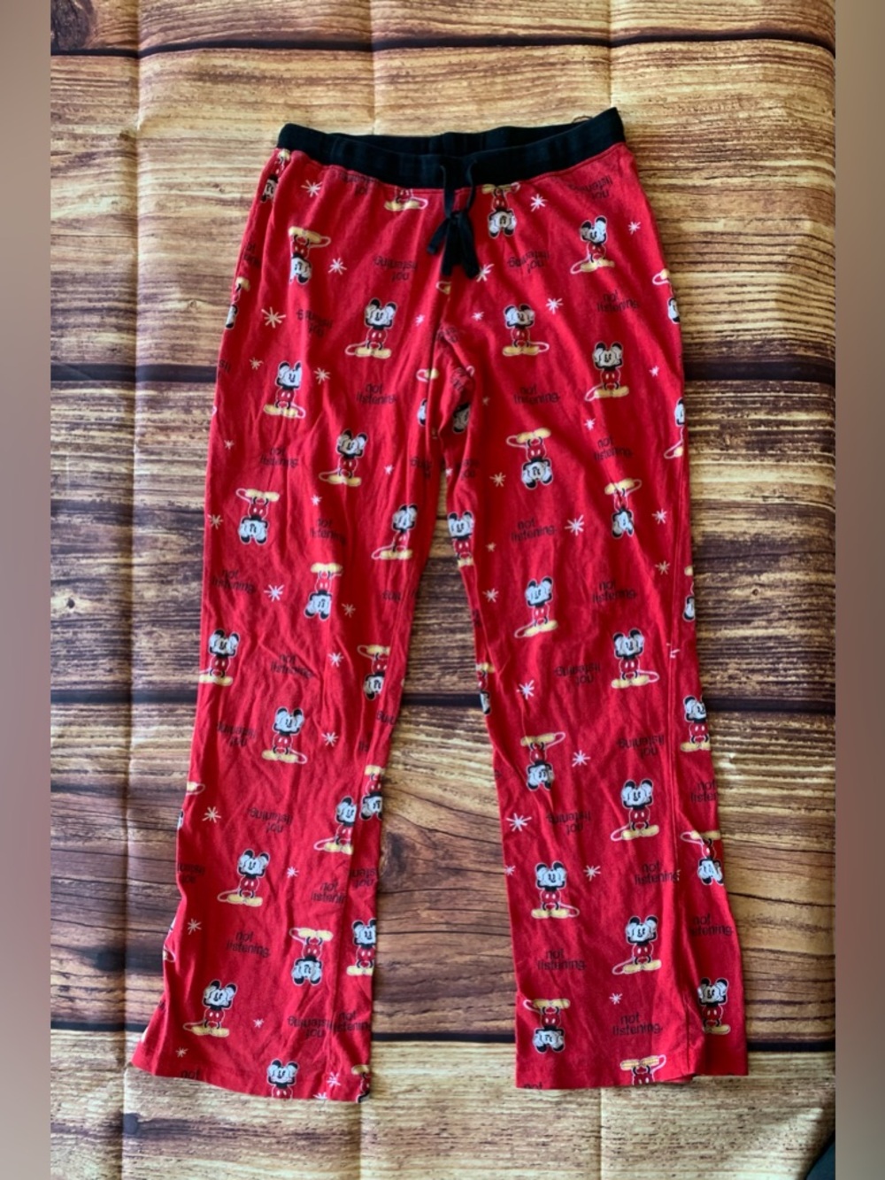 Disney Women's Elastic Waist "Not Listening" Mickey Mouse Red Pajama Pants Sz: M